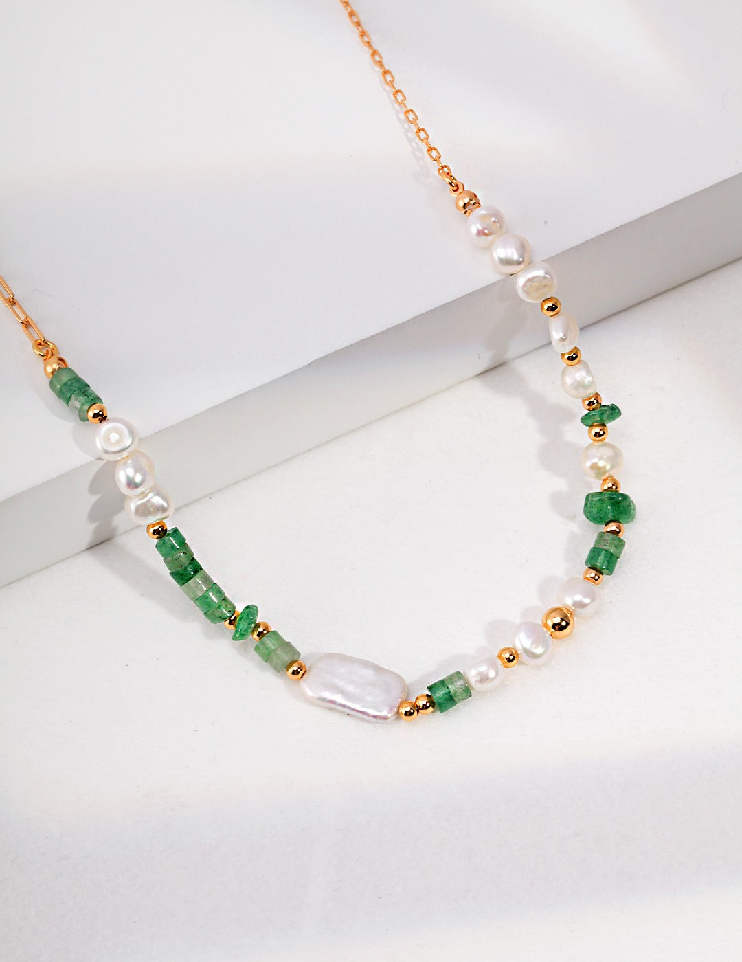 Sterling Silver Pearl Mixed Green Gemstones Necklace