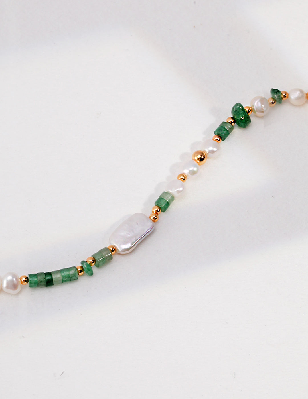 Sterling Silver Pearl Mixed Green Gemstones Necklace