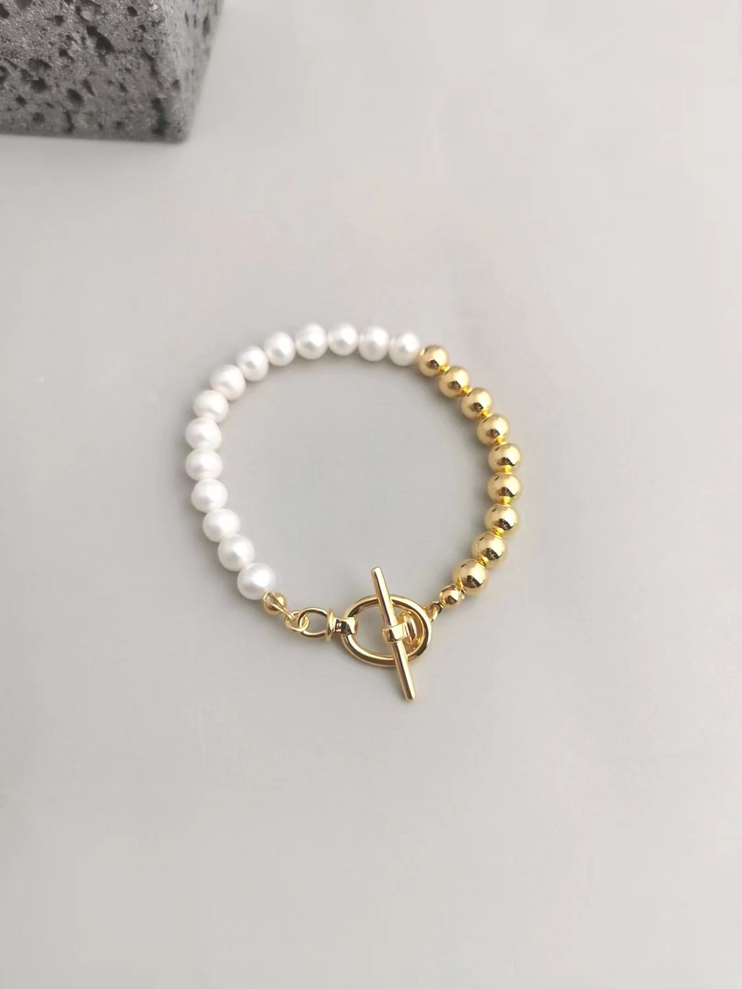 Pure Silver and Pearl Mixed 18k Plated Gold Bracelet