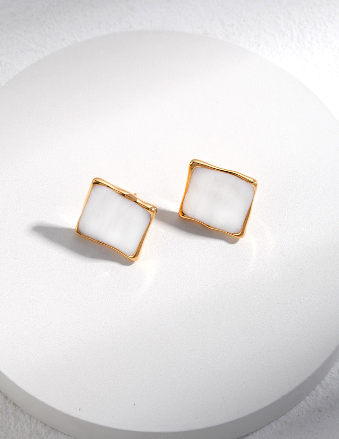 White Block Ear Studs