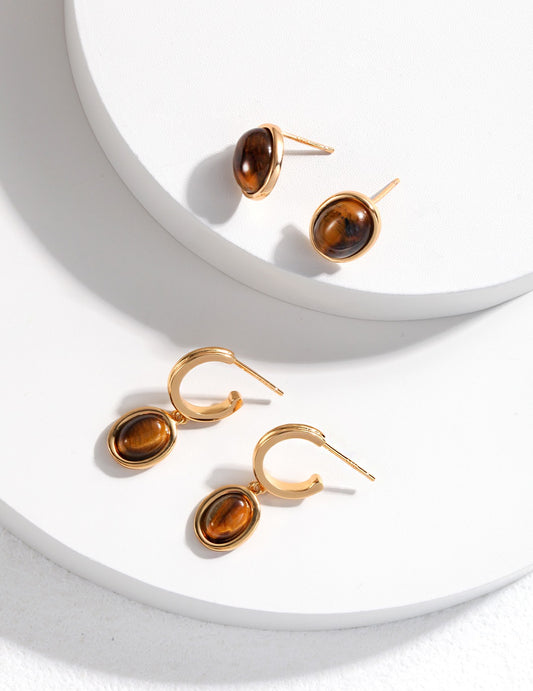 Tiger Eye Hoop Earrings