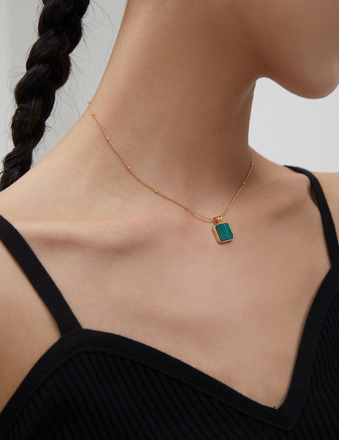 Green Malachite 18K Gold Plated Necklace