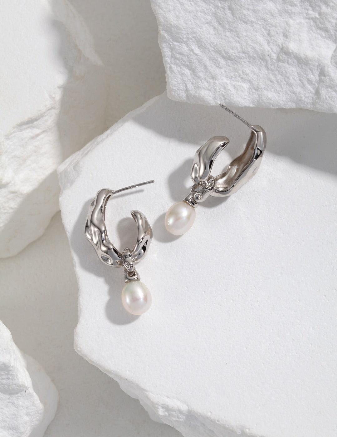 Crescent Pendant Pearl Earrings