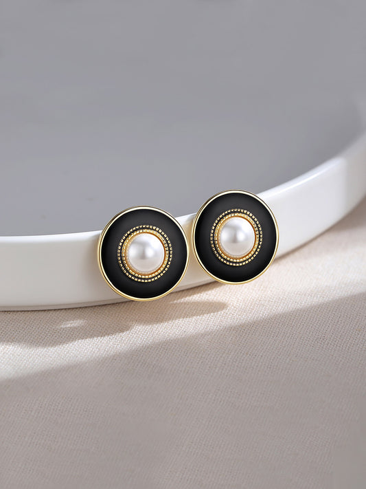 Black and Gold Drop Glazed Bold Pearl Studs